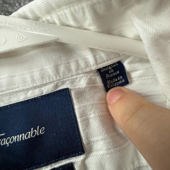 Faconnable Cotton Large Button-Down Striped White Men Pocket Long Sleeve Shirt - Picture 10 of 16